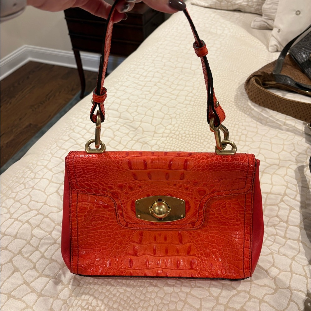 Furla Orange Croc-Embossed Shoulder Bag